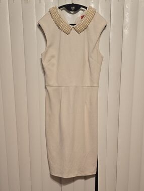 Betsey Johnson Ivory Pearl-Collar Midi Dress